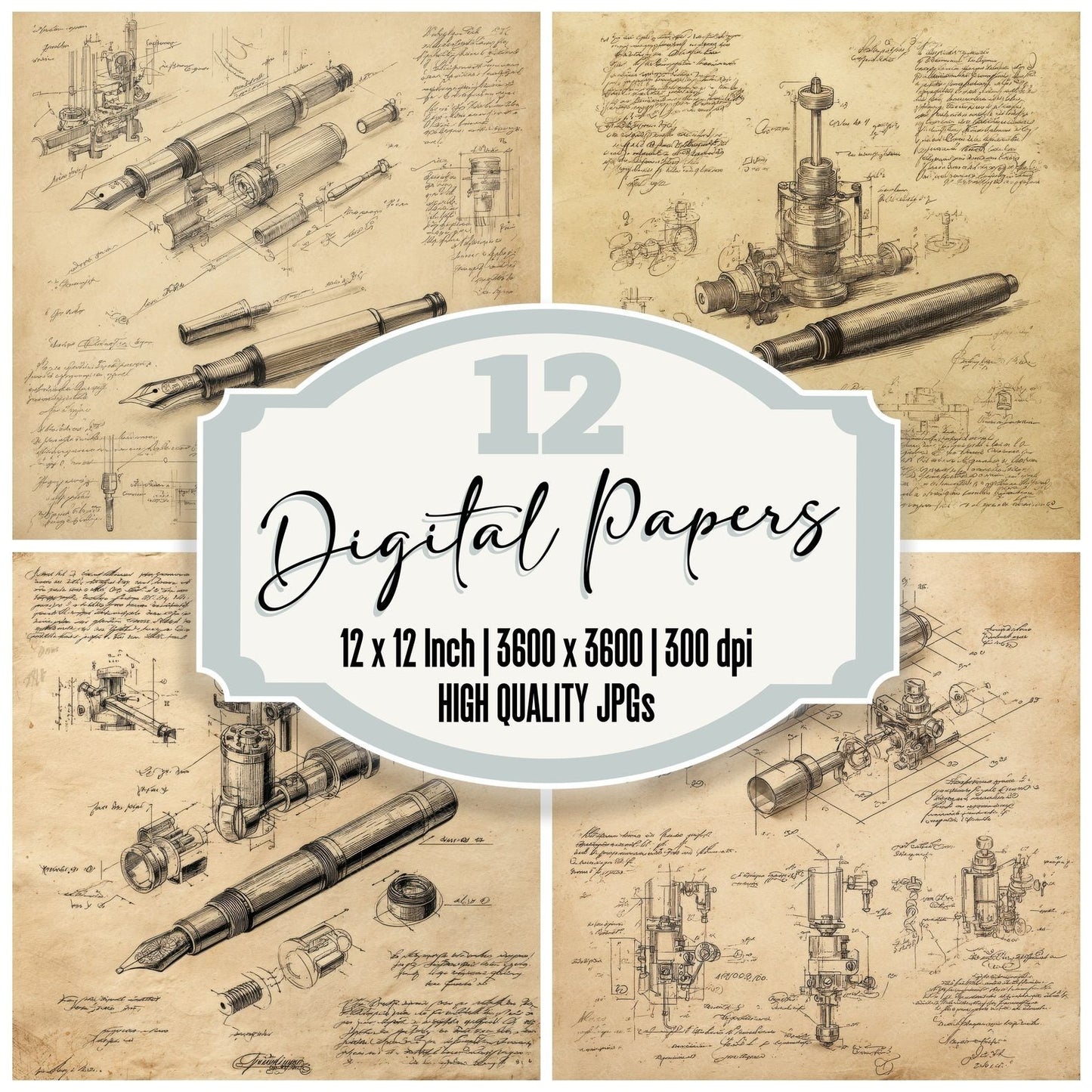Sketch Fountain Pen Parts Digital Paper Pack (DDD003556)