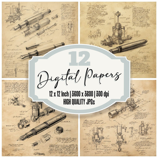 Sketch Fountain Pen Parts Digital Paper Pack (DDD003556)