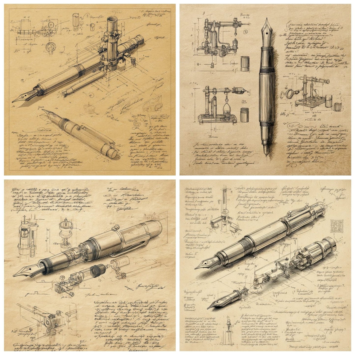Sketch Fountain Pen Parts Digital Paper Pack (DDD003556)