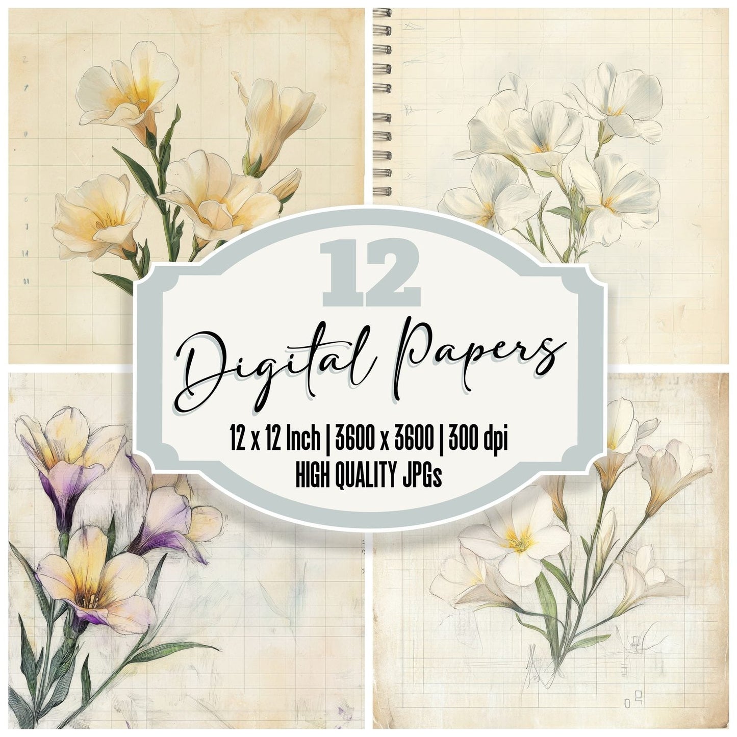 Sketch Freesia Notepad Digital Paper Pack (DDD003558)