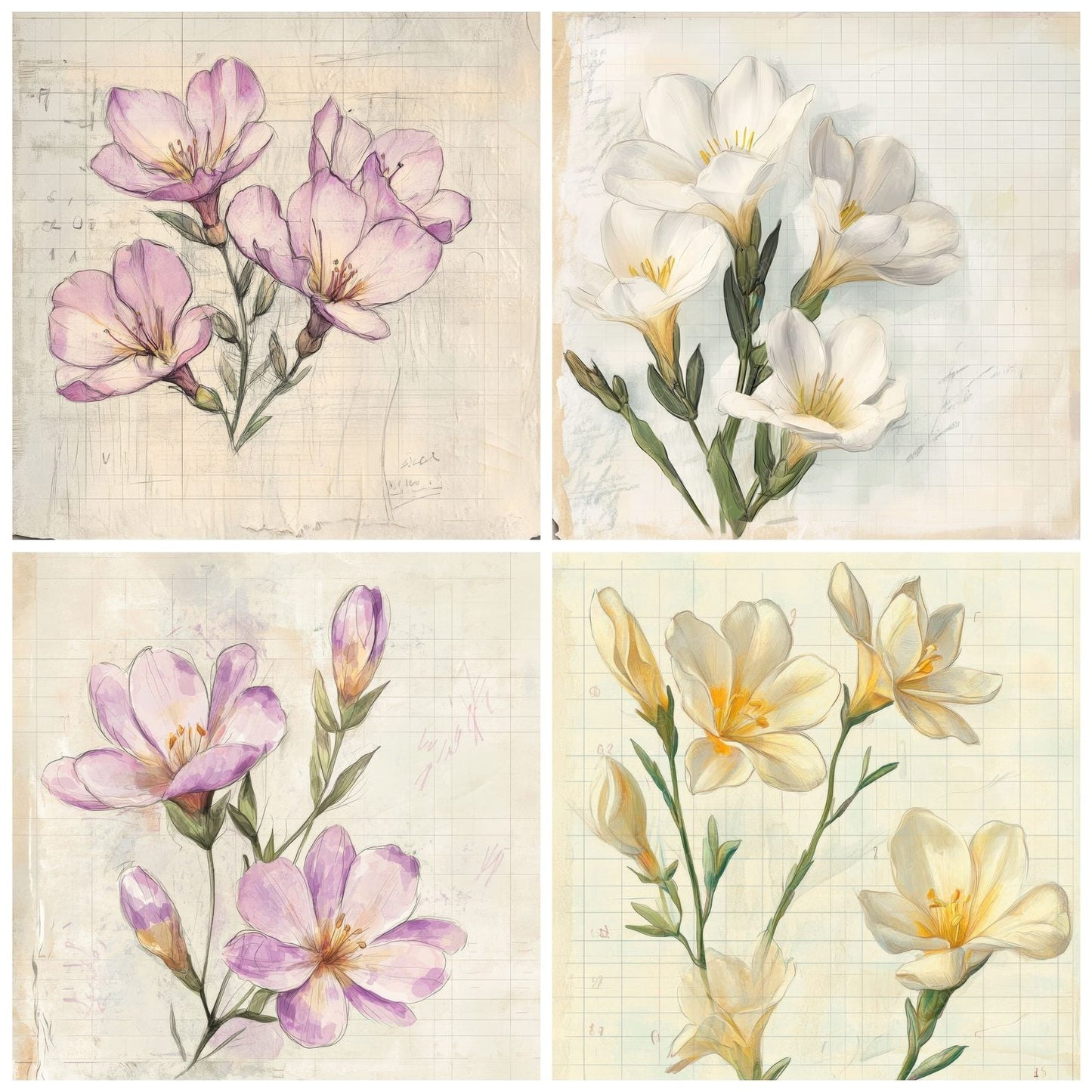 Sketch Freesia Notepad Digital Paper Pack (DDD003558)