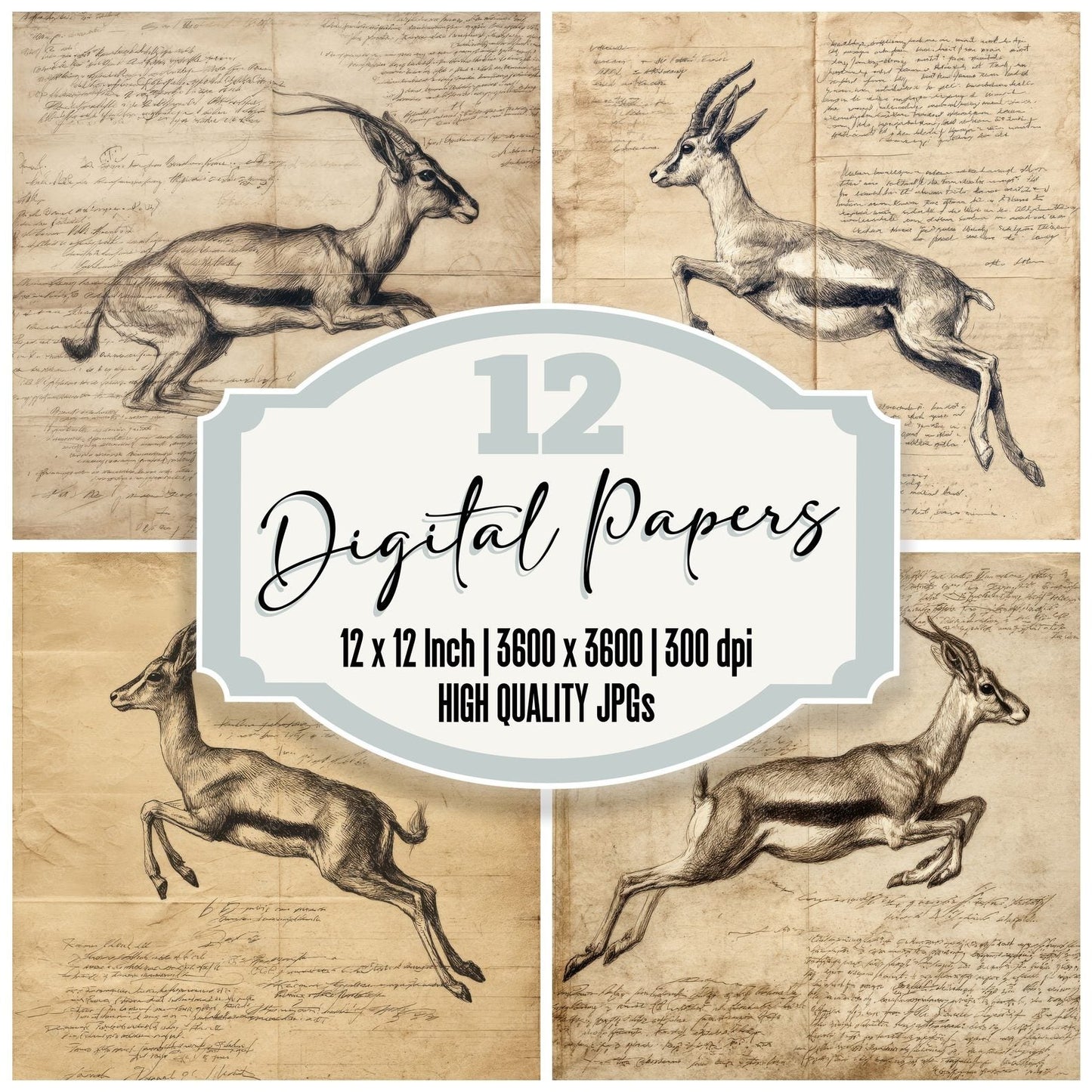 Sketch Gazelle Leaping Form Digital Paper Pack (DDD003560)