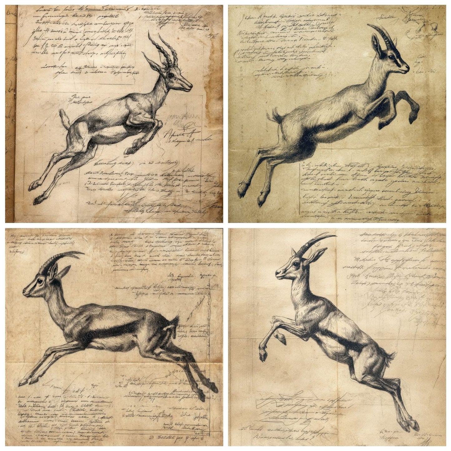 Sketch Gazelle Leaping Form Digital Paper Pack (DDD003560)