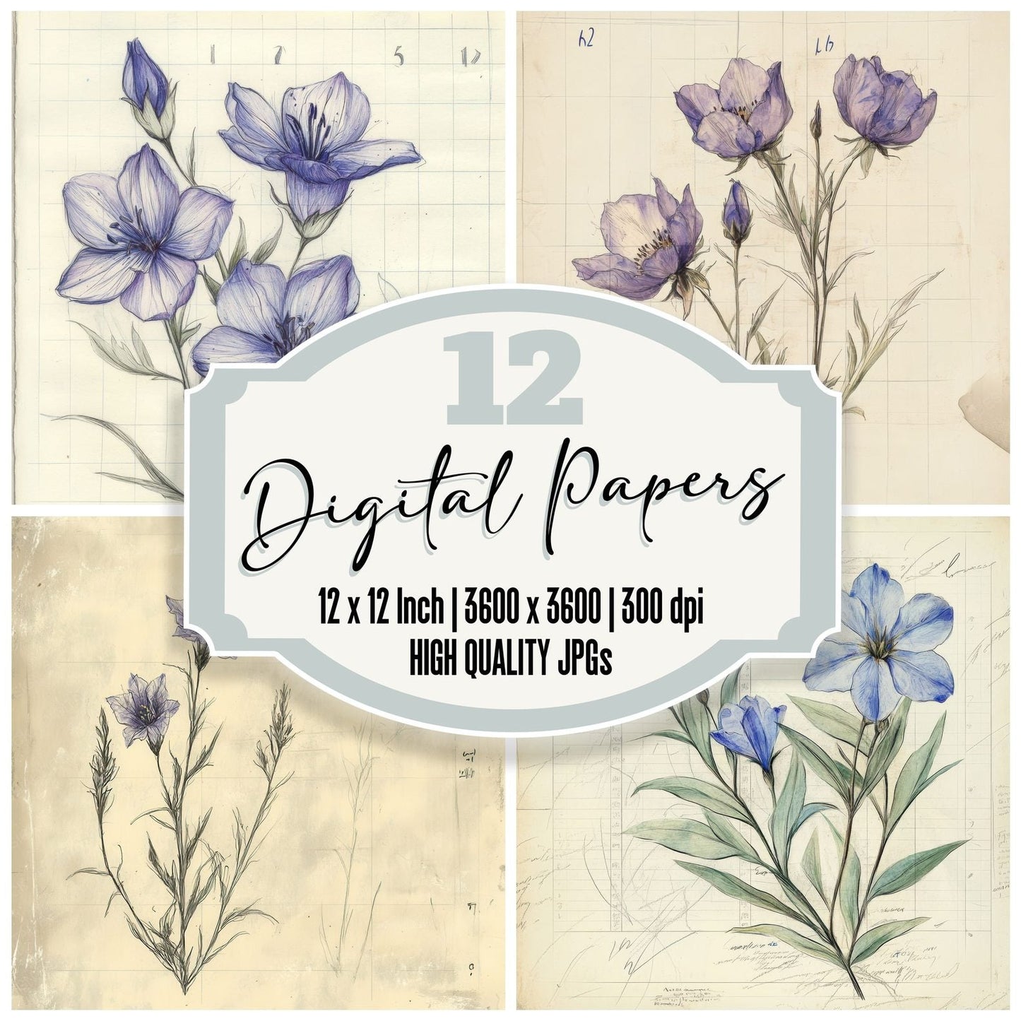 Sketch Gentian Notepad Digital Paper Pack (DDD003561)