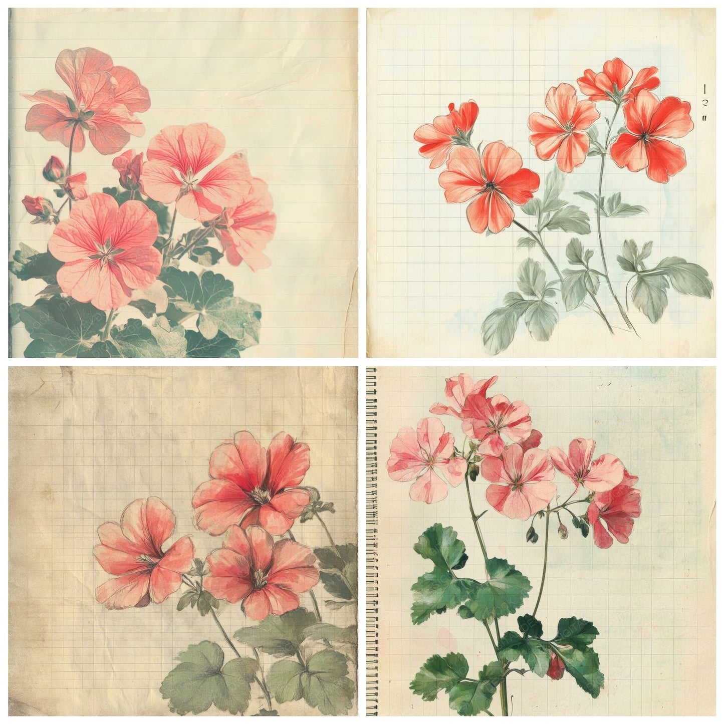 Sketch Geranium Notepad Digital Paper Pack (DDD003562)