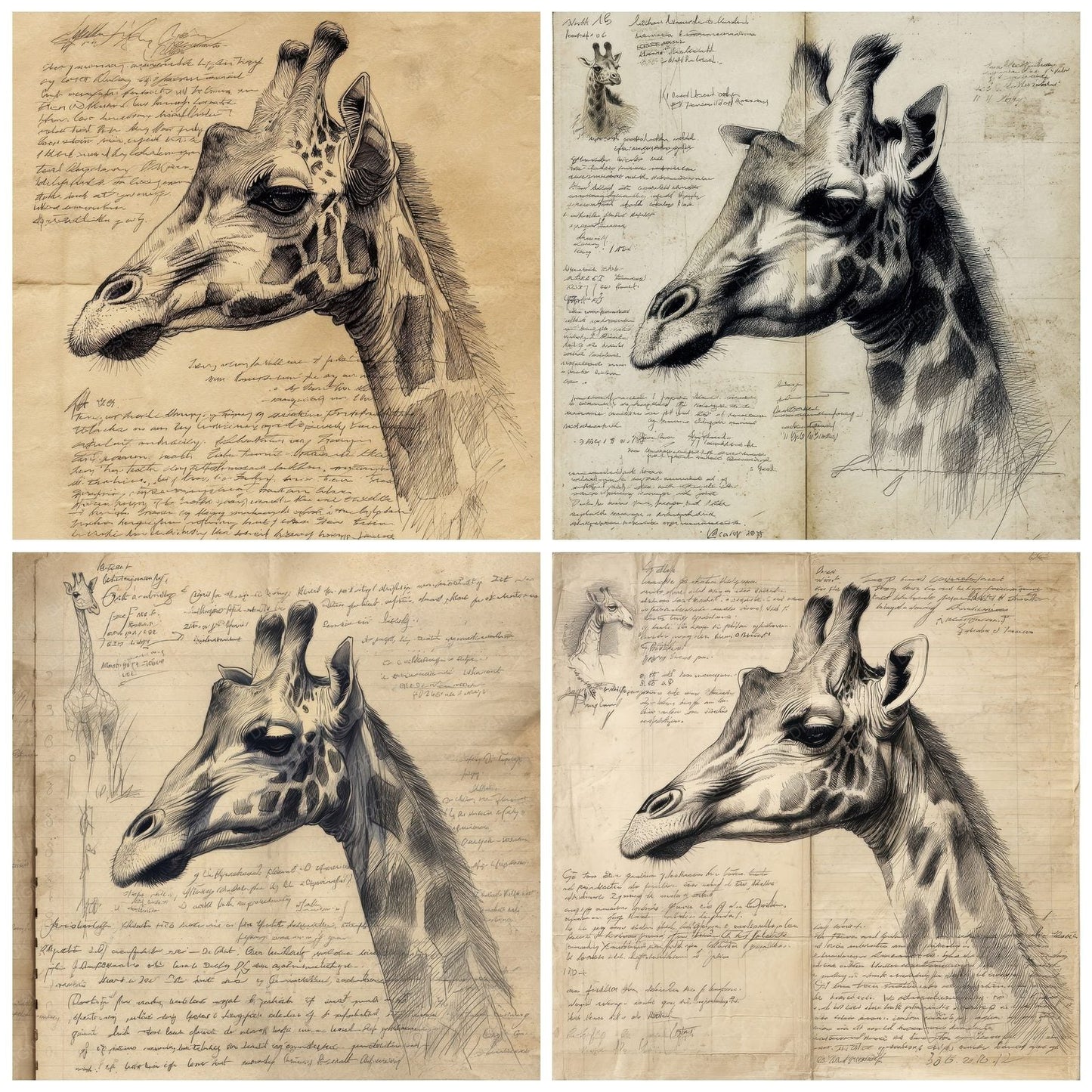 Sketch Giraffe Anatomy Plate Digital Paper Pack (DDD003564)