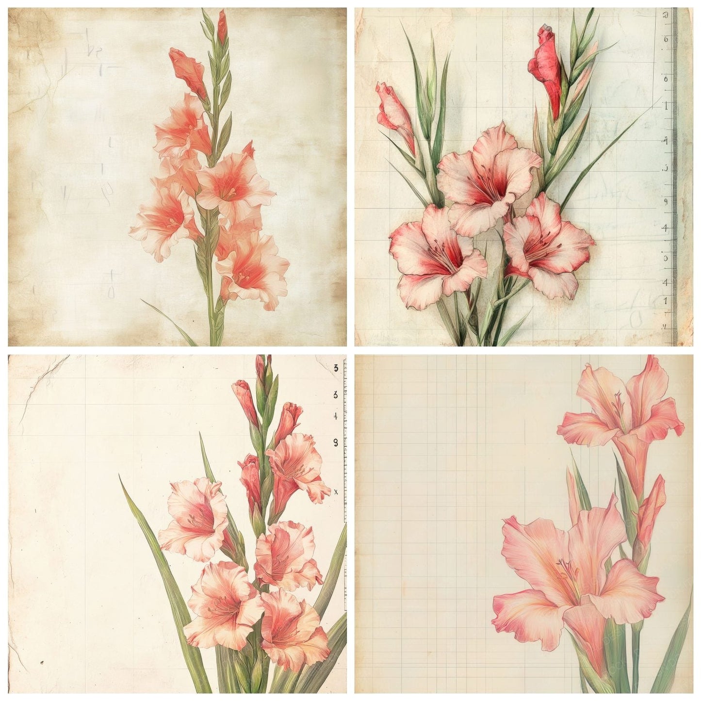 Sketch Gladiolus Notepad Digital Paper Pack (DDD003565)