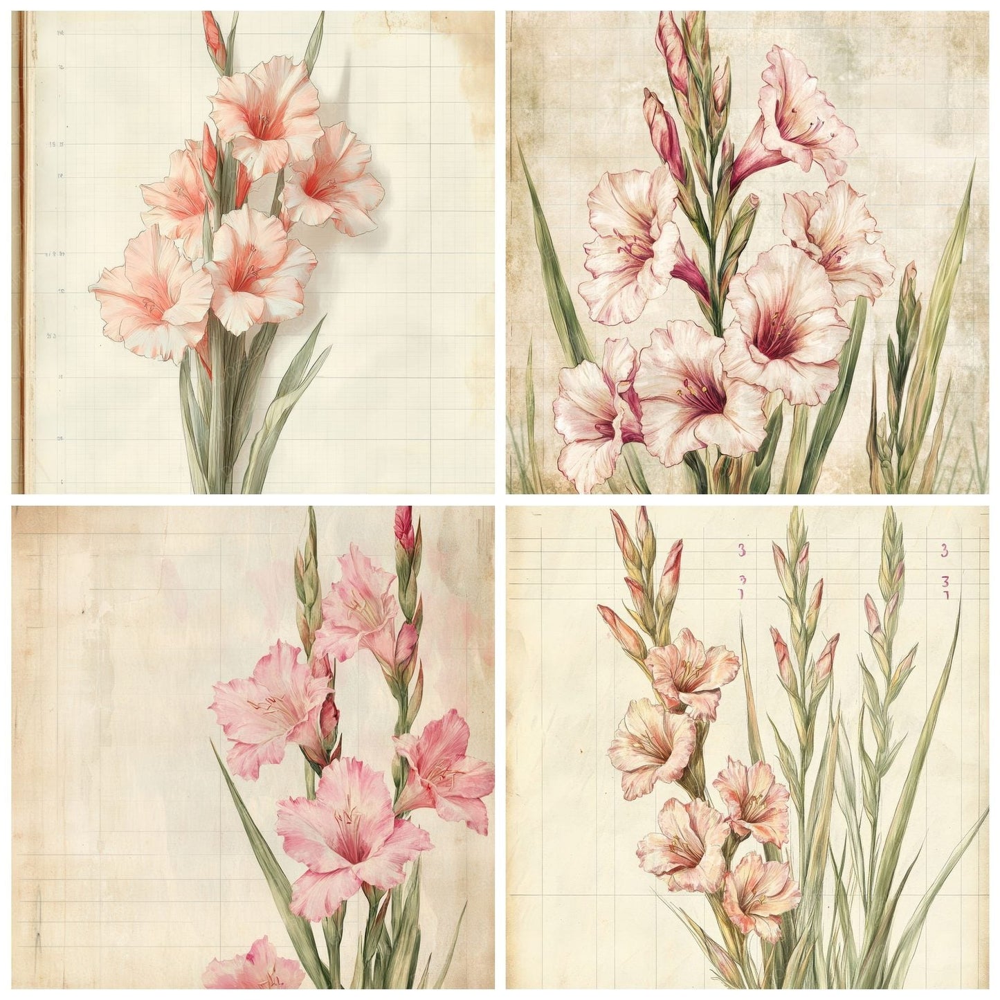 Sketch Gladiolus Notepad Digital Paper Pack (DDD003565)