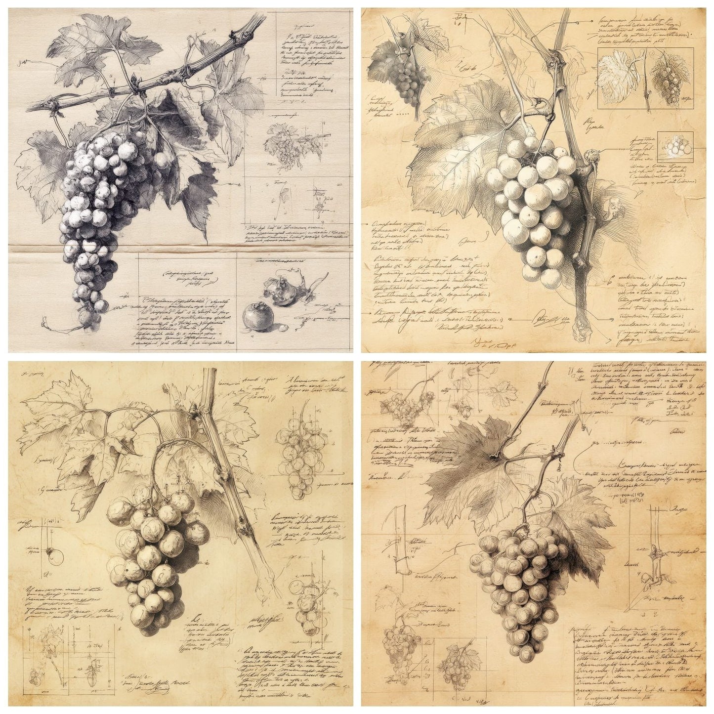 Sketch Grapes Vine Cluster Digital Paper Pack (DDD003567)