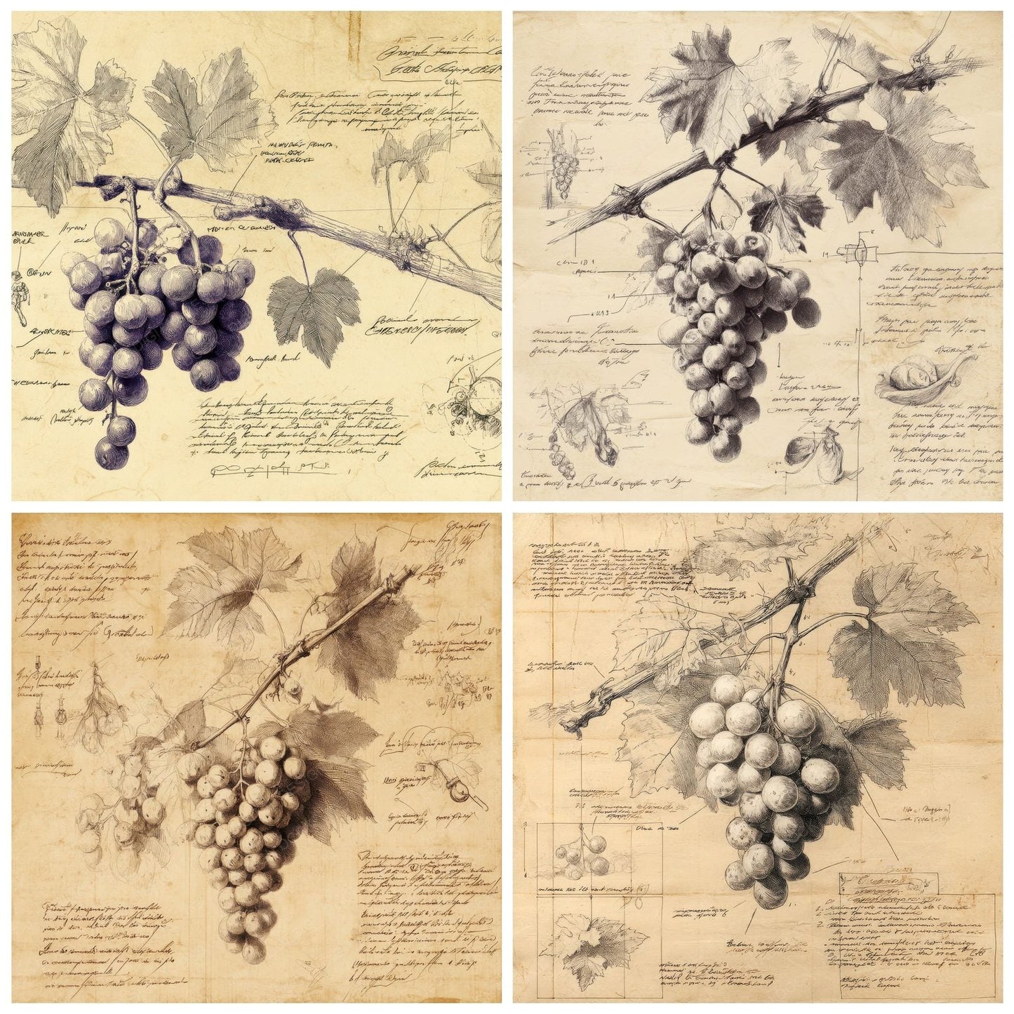 Sketch Grapes Vine Cluster Digital Paper Pack (DDD003567)