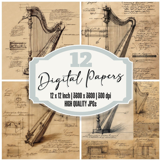 Sketch Harp String Detail Digital Paper Pack (DDD003570)