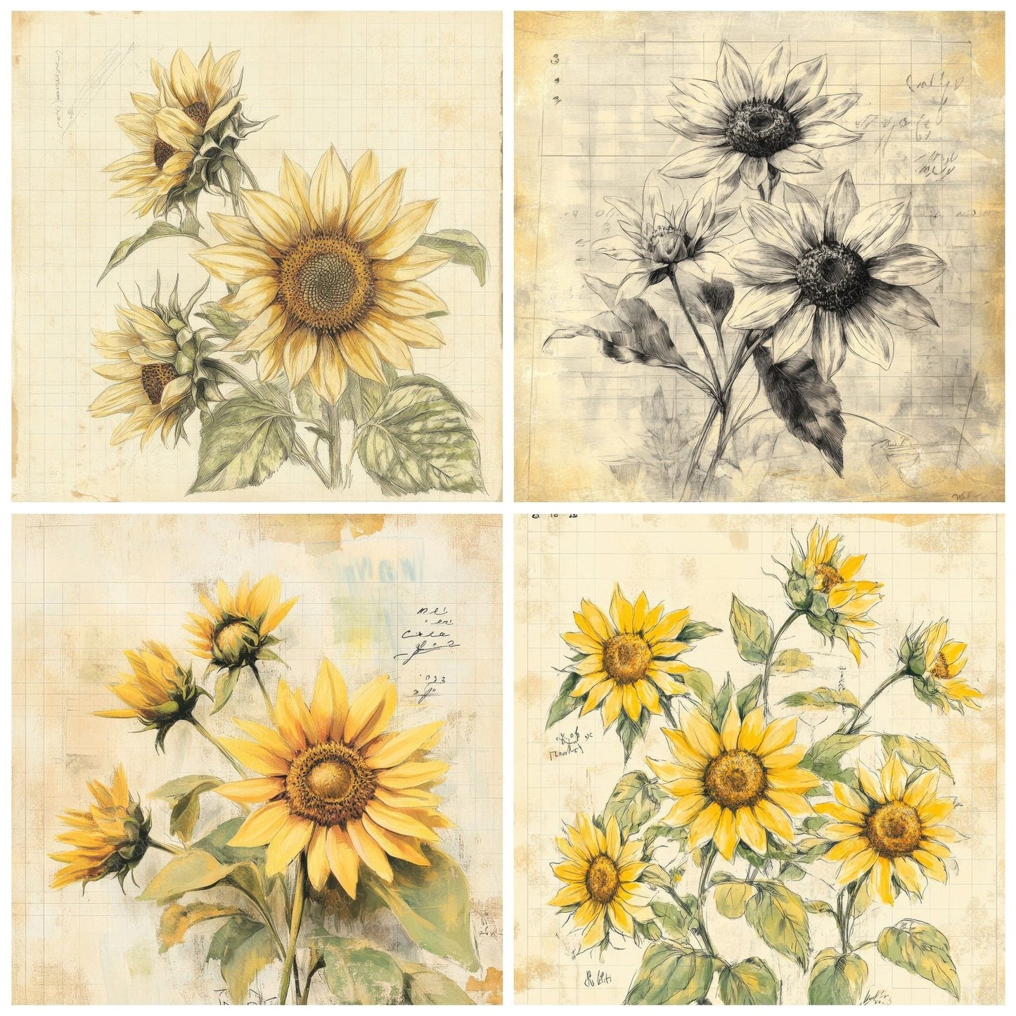Sketch Helianthus Notepad Digital Paper Pack (DDD003572)