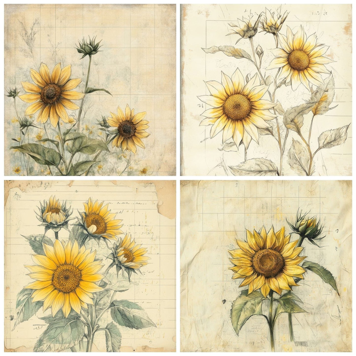 Sketch Helianthus Notepad Digital Paper Pack (DDD003572)