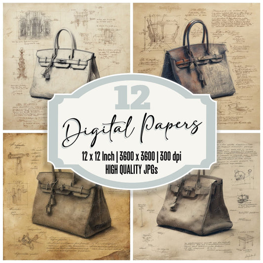 Sketch Hermes Birkin Handbag Digital Paper Pack (DDD003574)