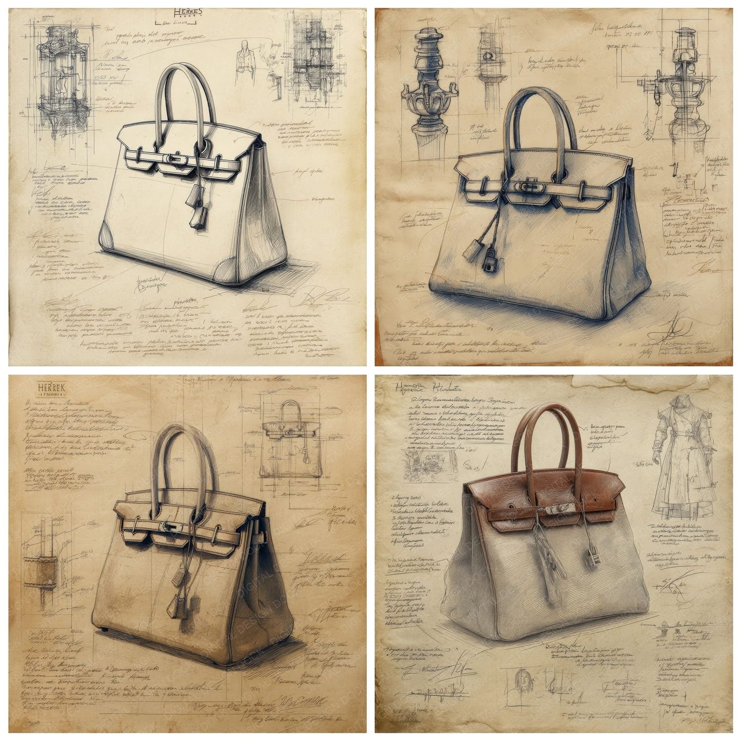 Sketch Hermes Birkin Handbag Digital Paper Pack (DDD003574)