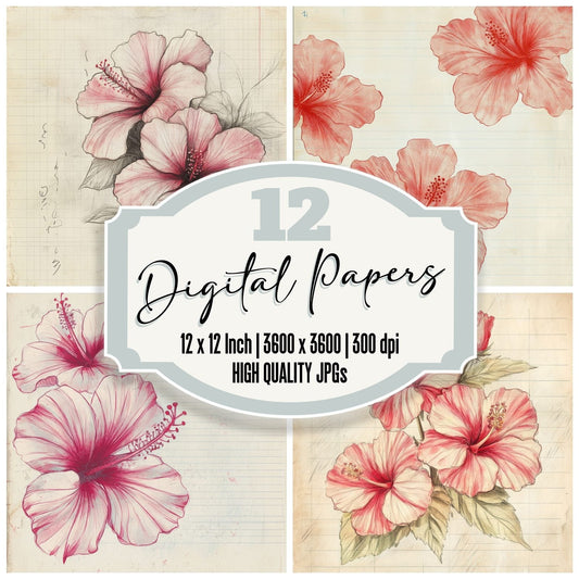 Sketch Hibiscus Notepad Digital Paper Pack (DDD003576)