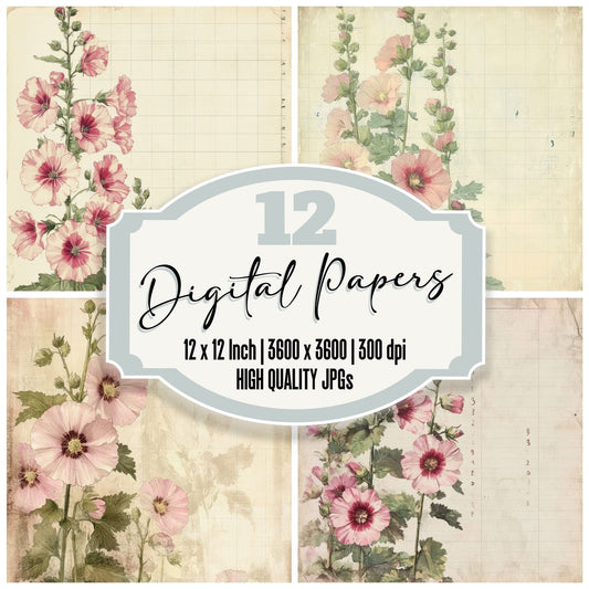 Sketch Hollyhock Notepad Digital Paper Pack (DDD003577)
