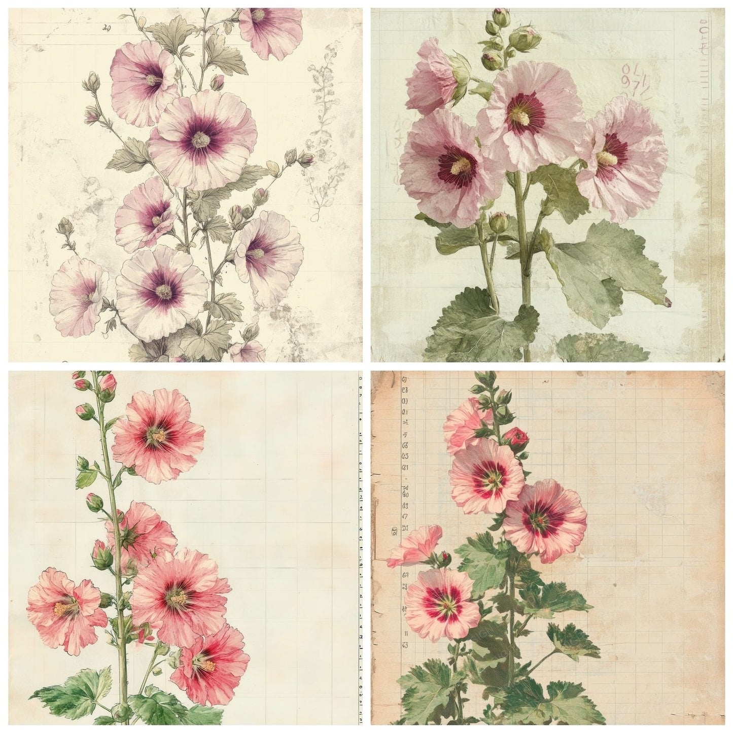 Sketch Hollyhock Notepad Digital Paper Pack (DDD003577)