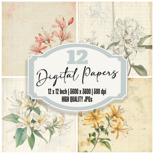Sketch Honeysuckle Notepad Digital Paper Pack (DDD003578)