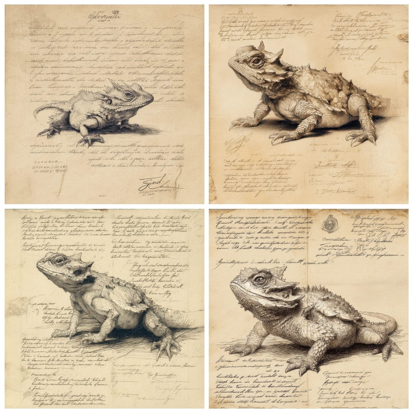 Sketch Horned Lizard Crouch Digital Paper Pack (DDD003579)