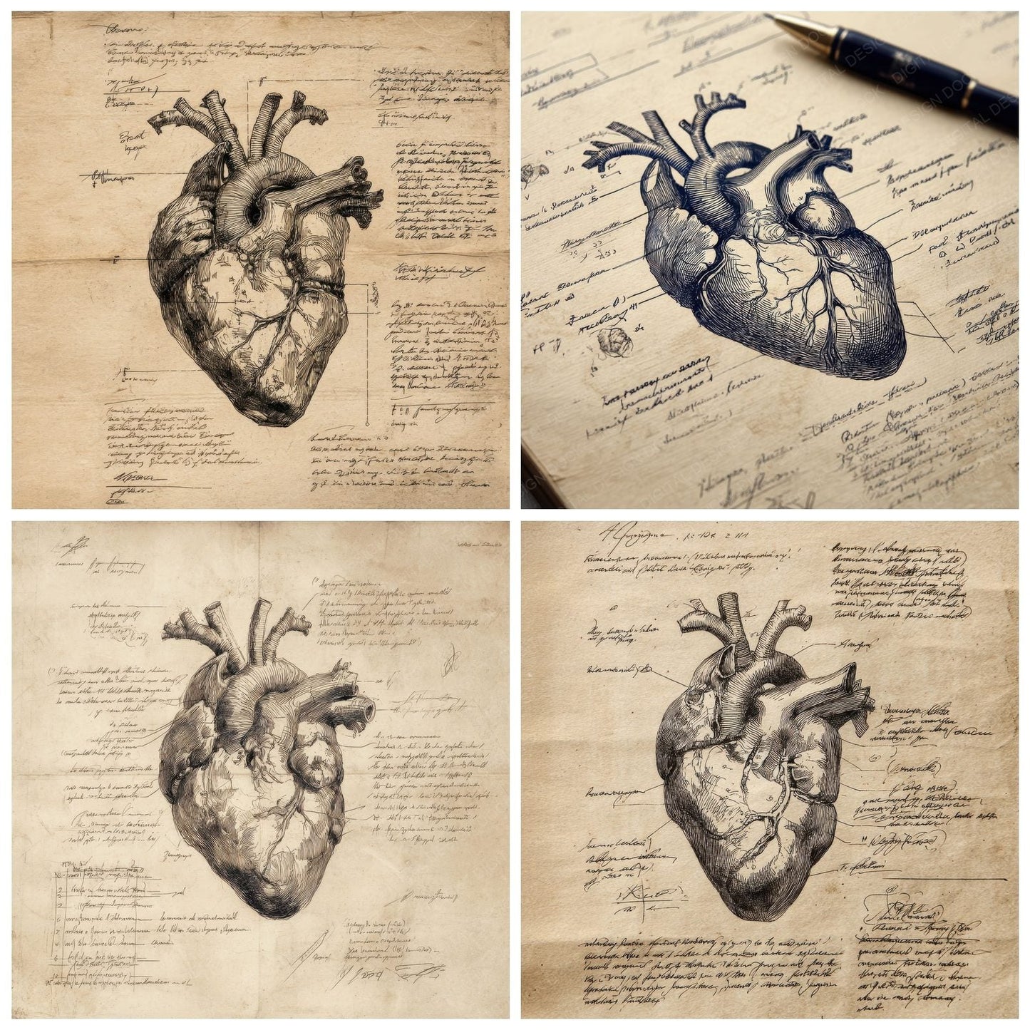 Sketch Human Heart Section Digital Paper Pack (DDD003584)