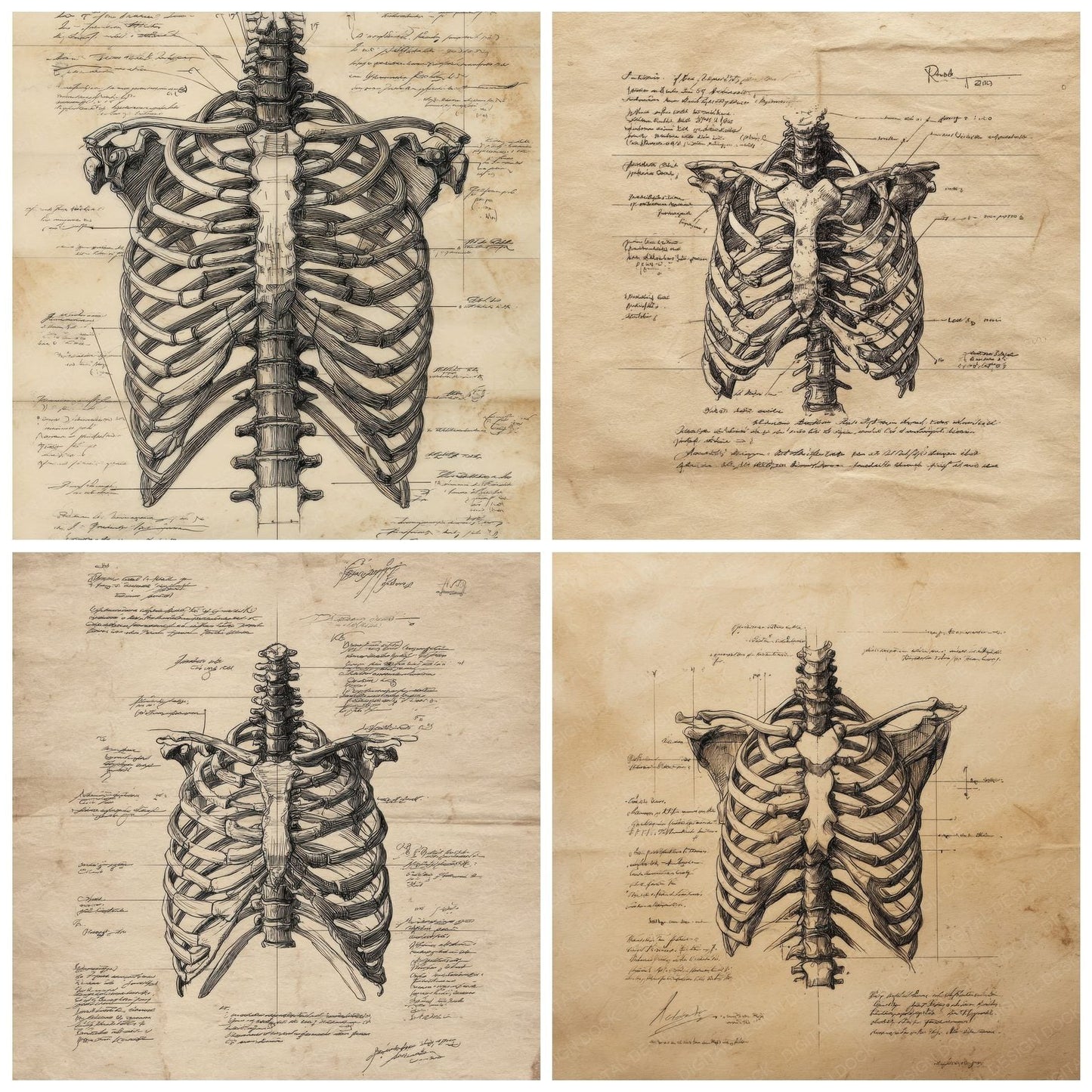 Sketch Human Ribcage Spine Digital Paper Pack (DDD003586)
