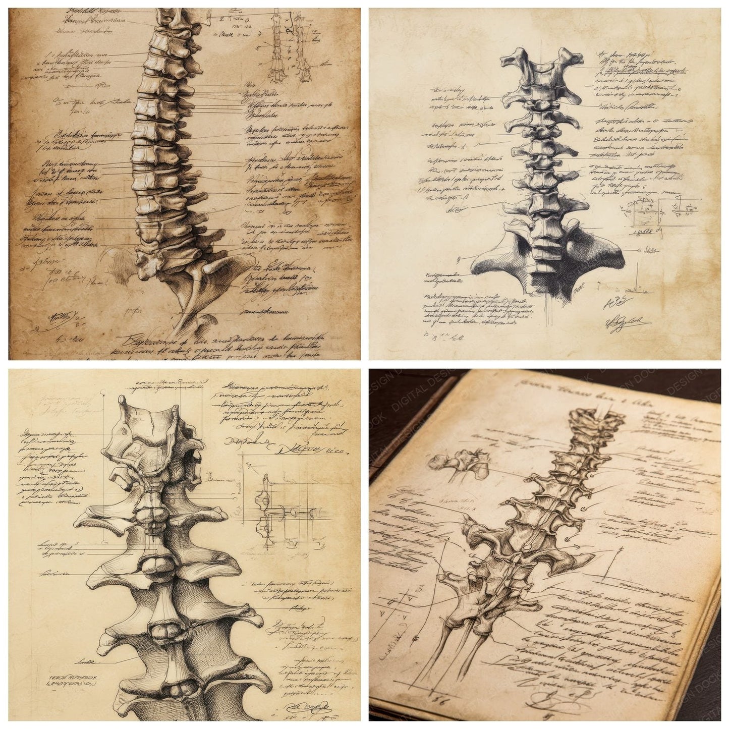 Sketch Human Spine Vertebrae Digital Paper Pack (DDD003587)