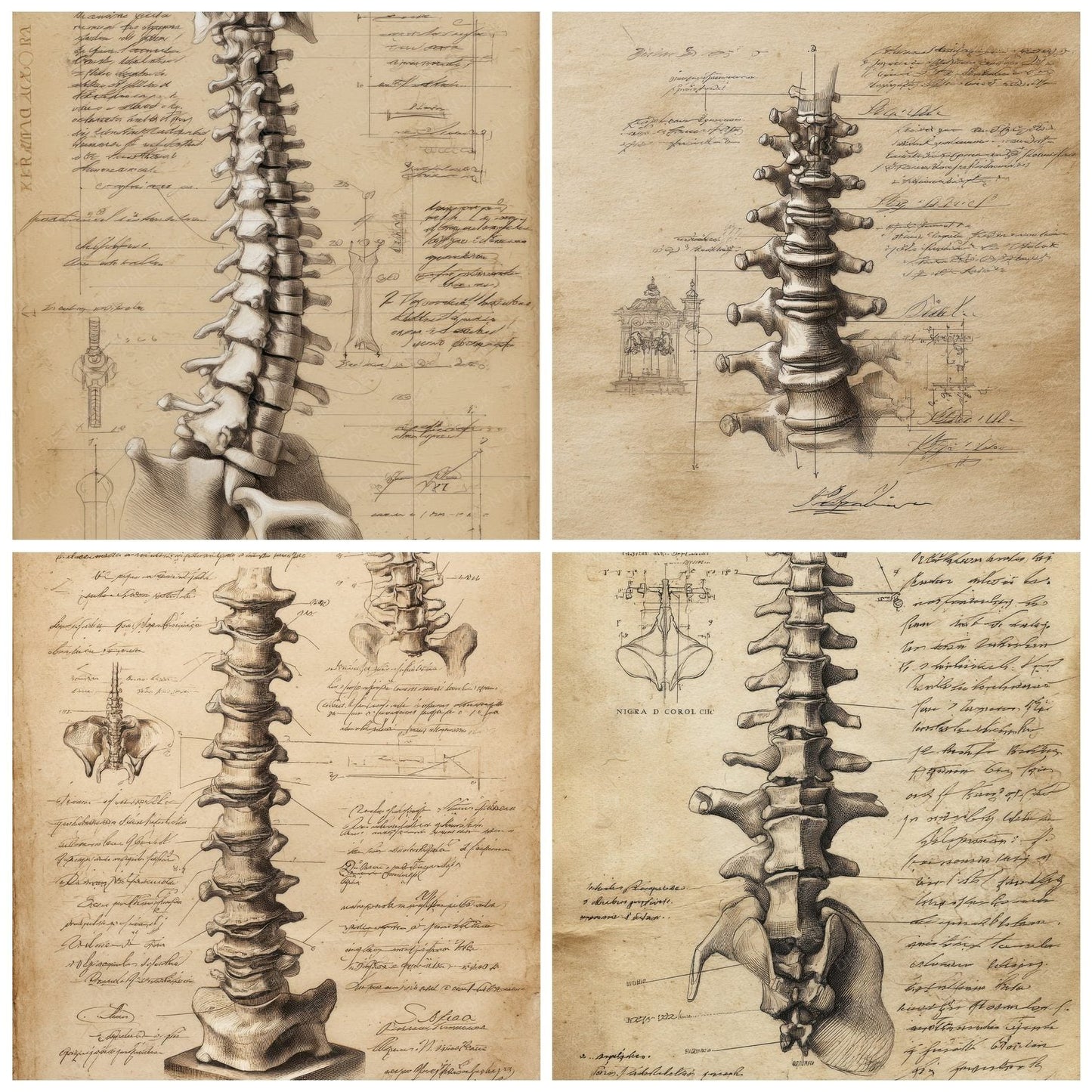Sketch Human Spine Vertebrae Digital Paper Pack (DDD003587)