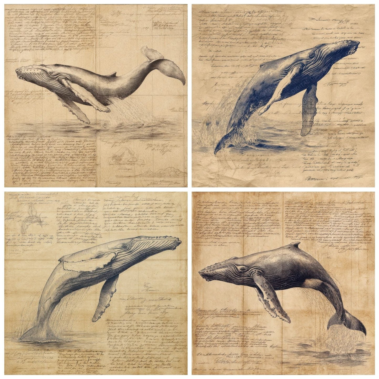 Sketch Humpback Whale Sheet Digital Paper Pack (DDD003588)