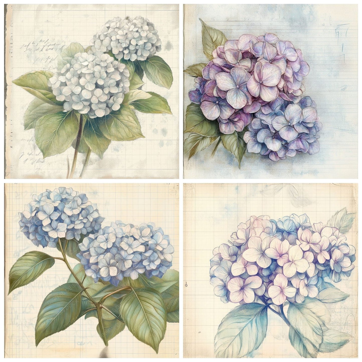 Sketch Hydrangea Colour Digital Paper Pack (DDD003589)
