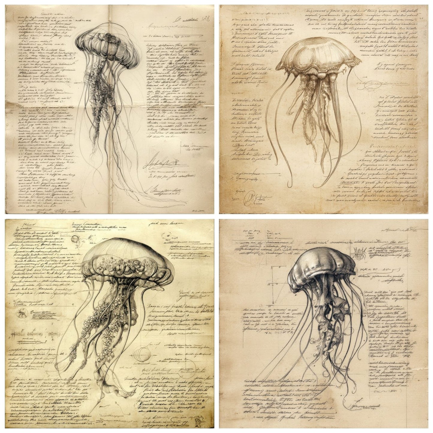 Sketch Jellyfish Anatomy Digital Paper Pack (DDD003594)
