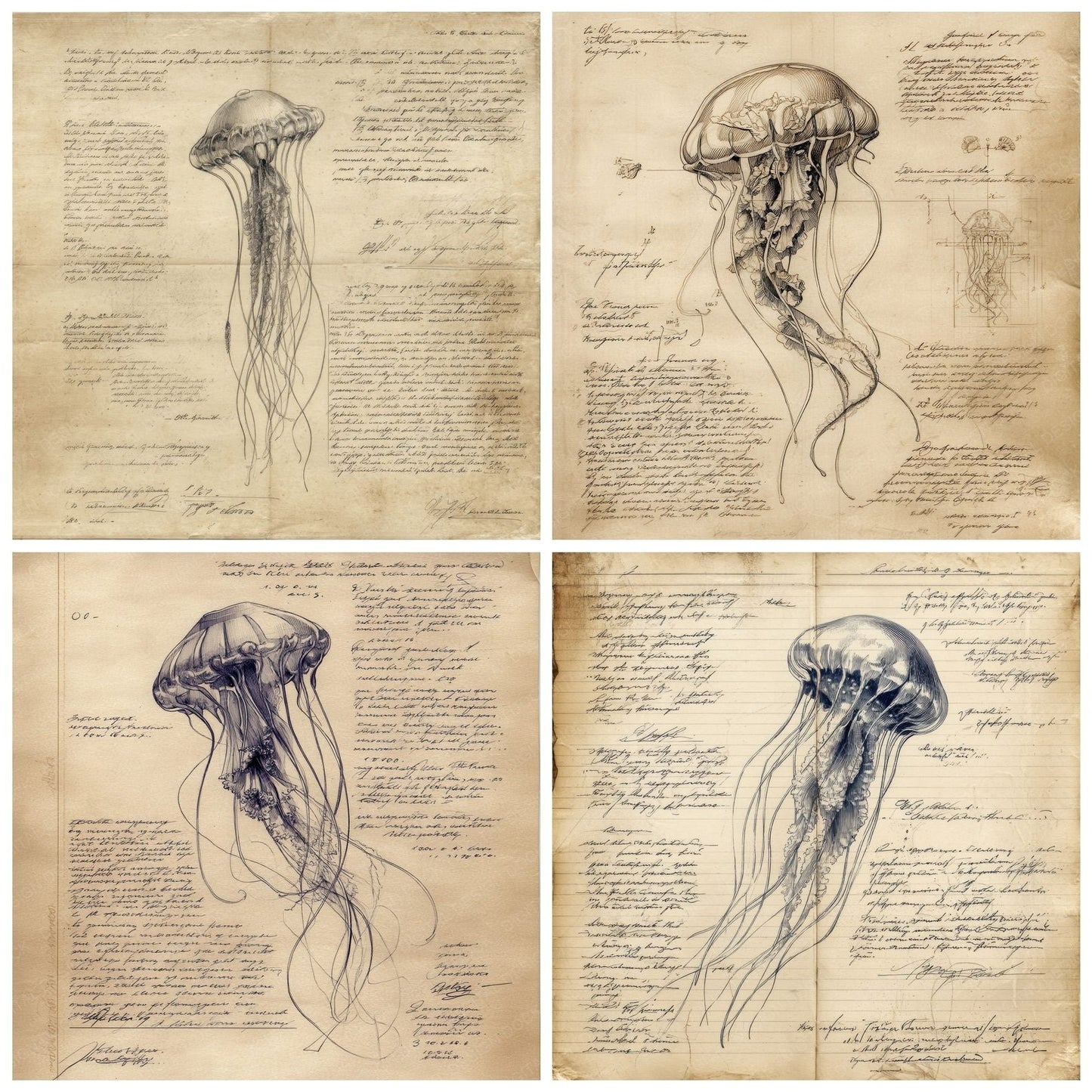 Sketch Jellyfish Anatomy Digital Paper Pack (DDD003594)