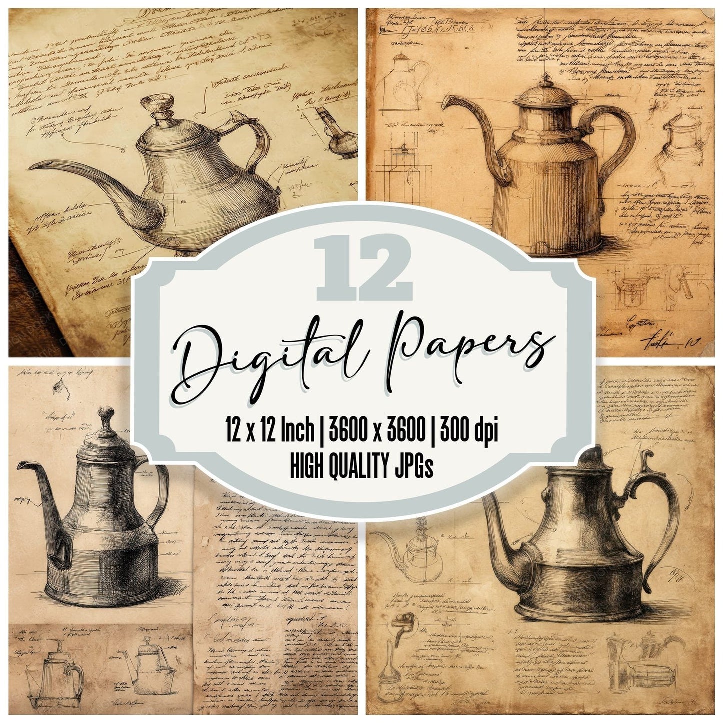 Sketch Kettle Curved Spout Digital Paper Pack (DDD003596)