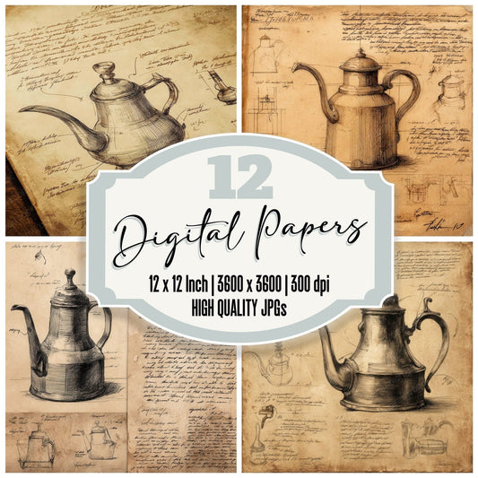 Sketch Kettle Curved Spout Digital Paper Pack (DDD003596)