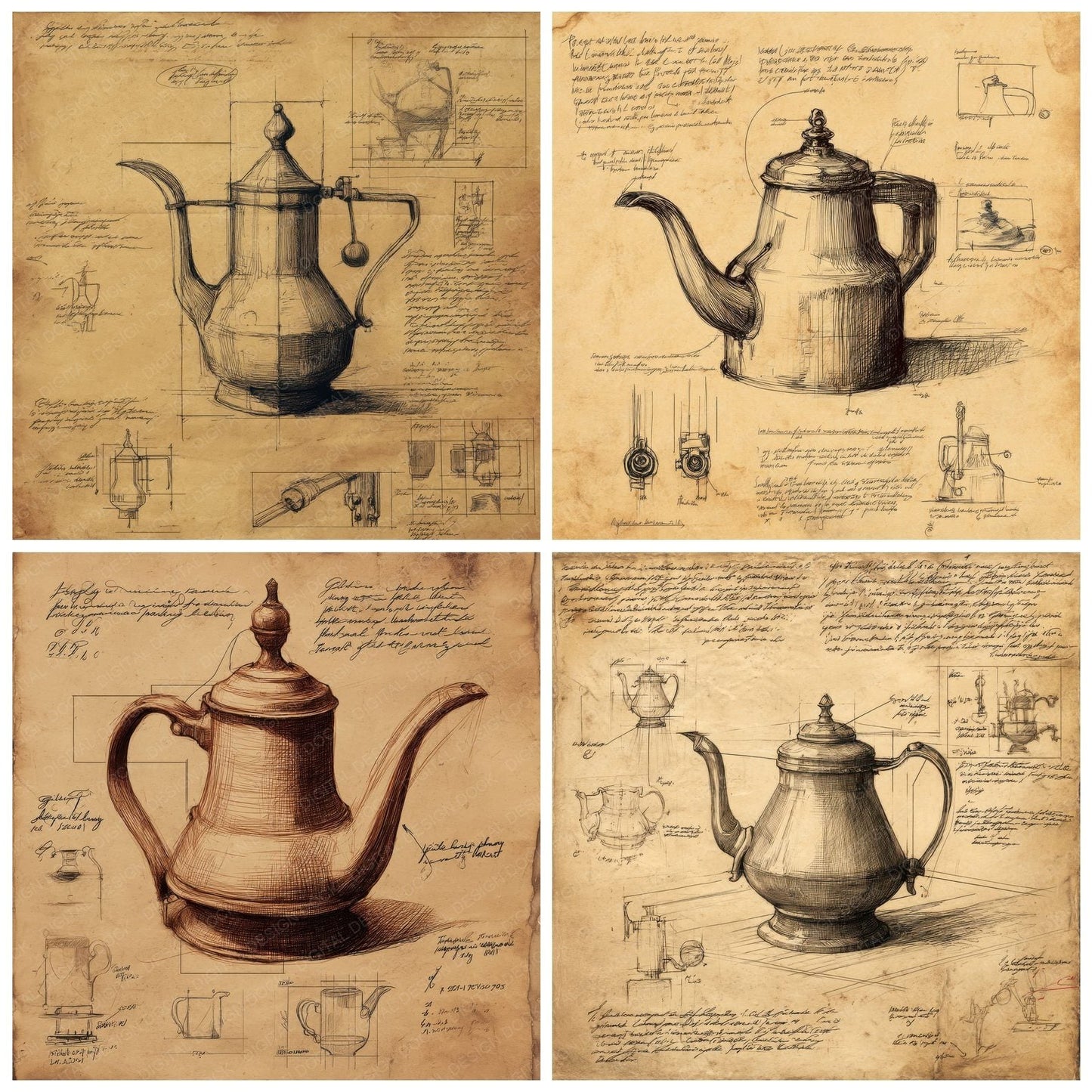 Sketch Kettle Curved Spout Digital Paper Pack (DDD003596)