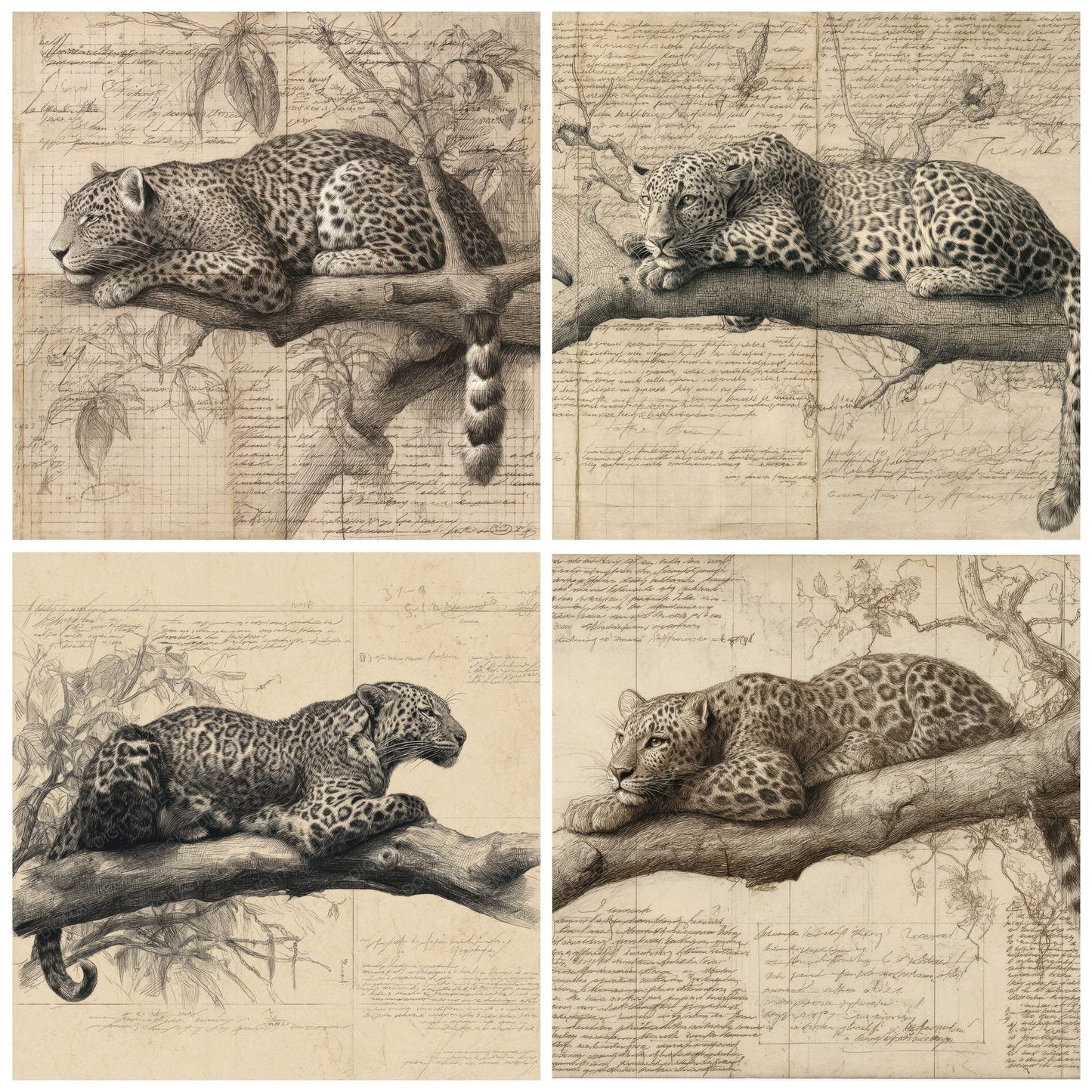 Sketch Leopard Branch Study Digital Paper Pack (DDD003601)