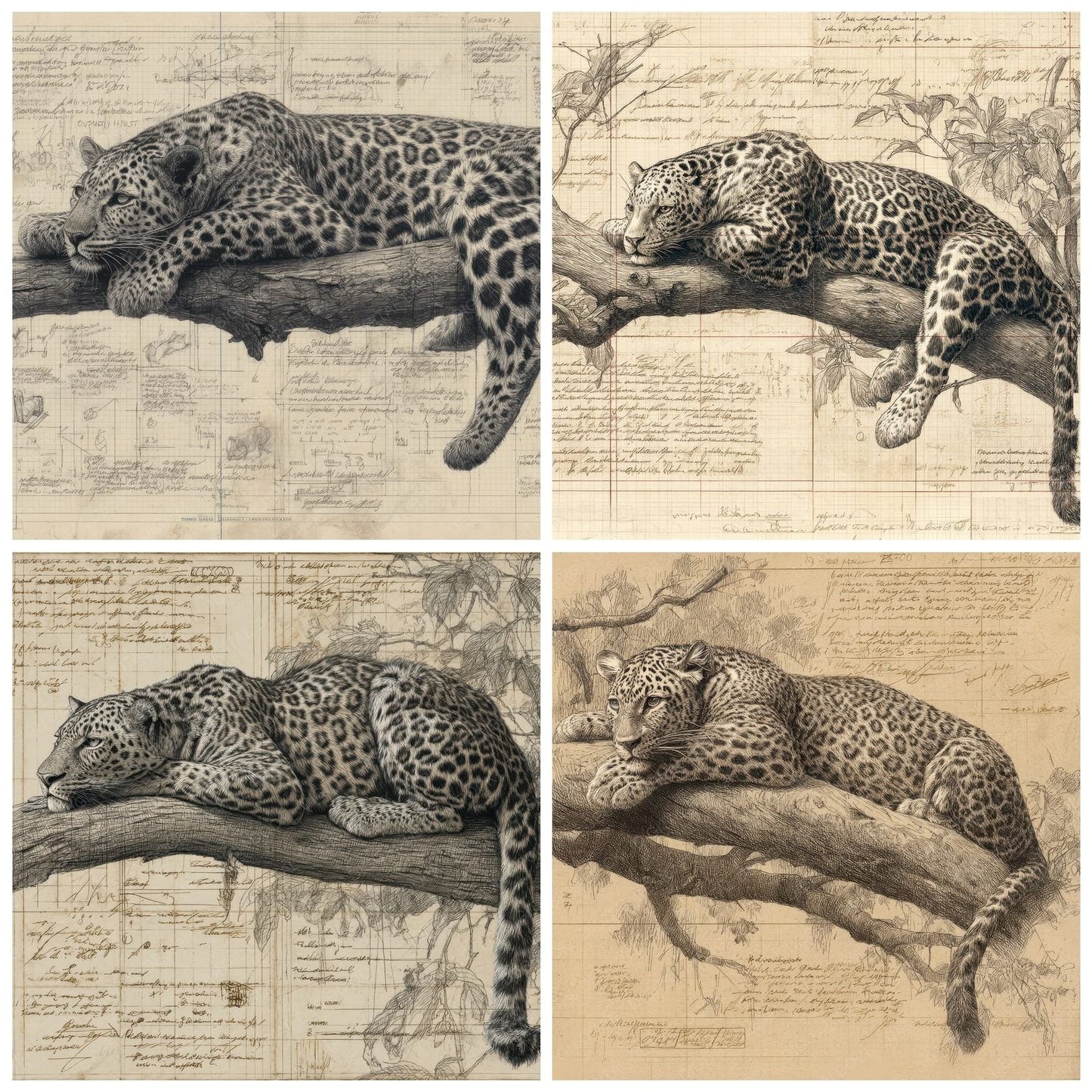 Sketch Leopard Branch Study Digital Paper Pack (DDD003601)
