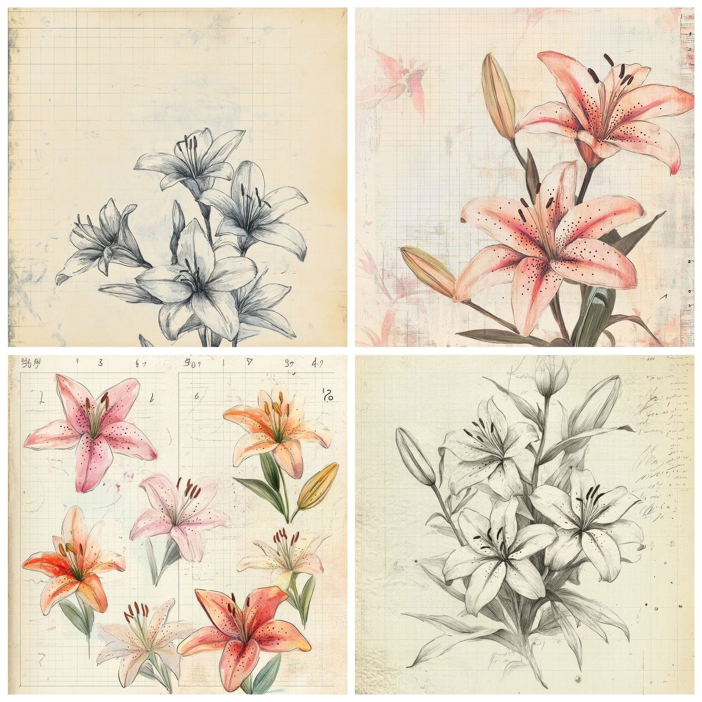 Sketch Lily Notepad Digital Paper Pack (DDD003603)