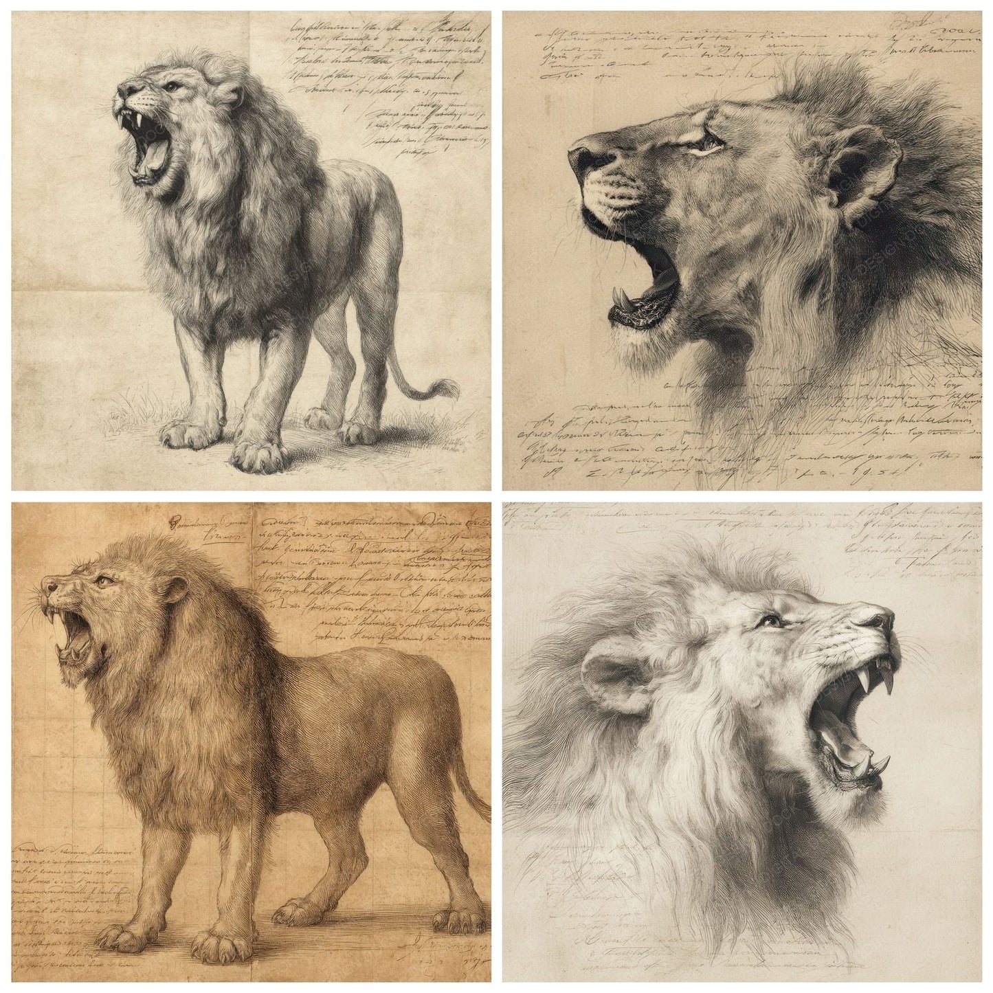Sketch Lion Roaring Chart Digital Paper Pack (DDD003606)