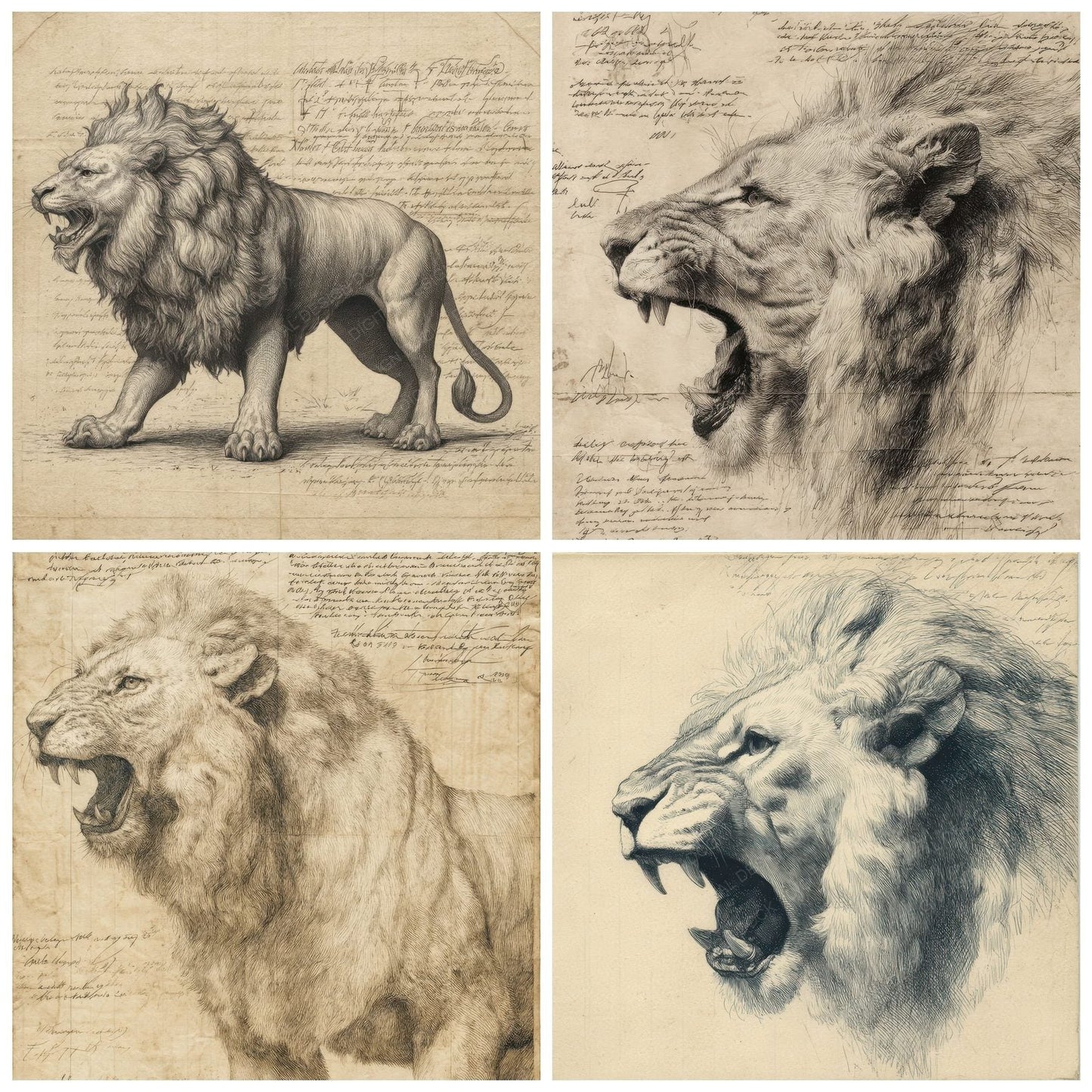 Sketch Lion Roaring Chart Digital Paper Pack (DDD003606)