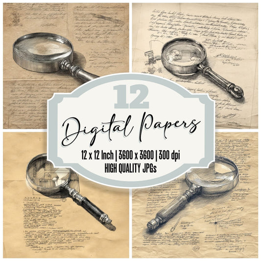Sketch Magnifying Glass Handle Digital Paper Pack (DDD003610)