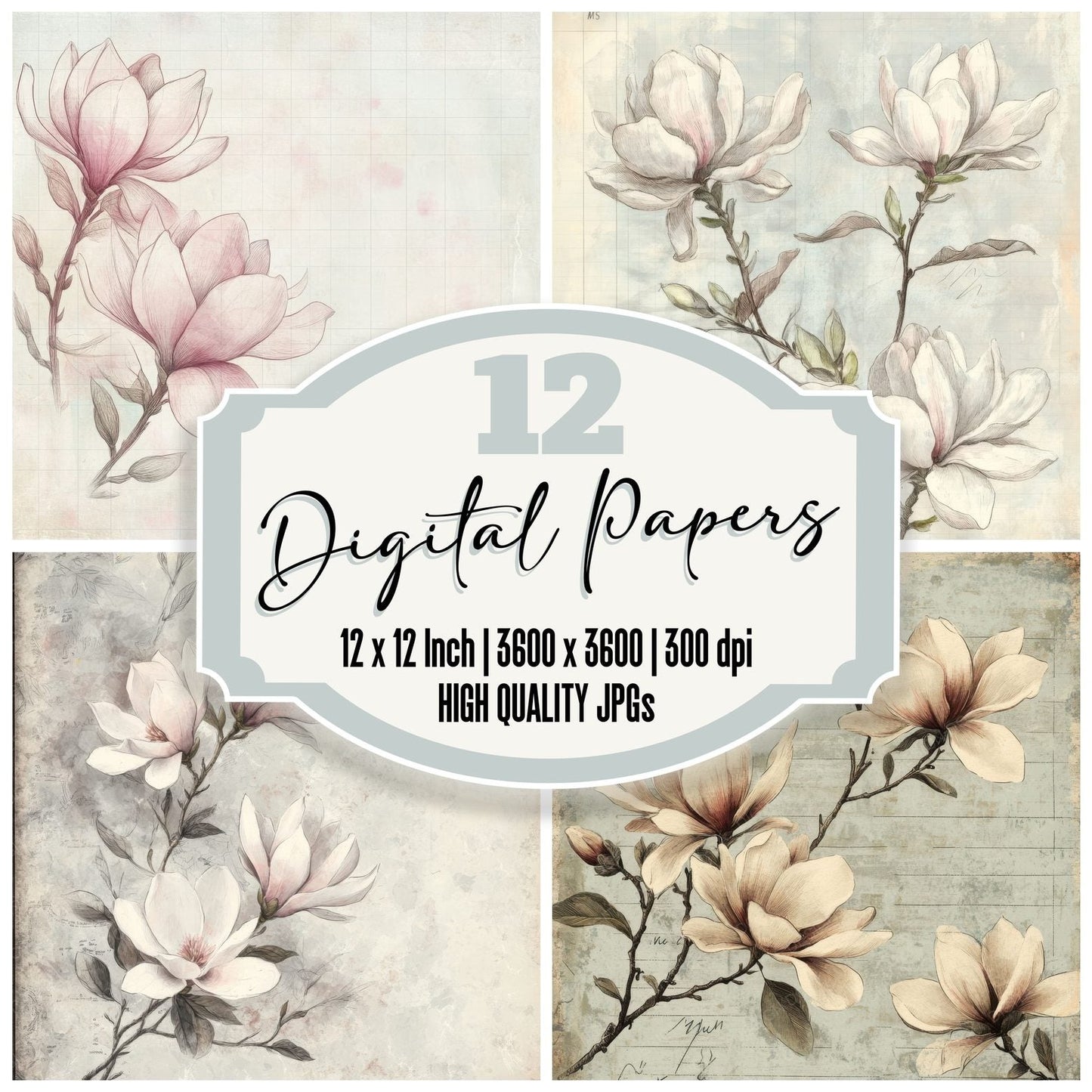 Sketch Magnolia Notepad Digital Paper Pack (DDD003611)