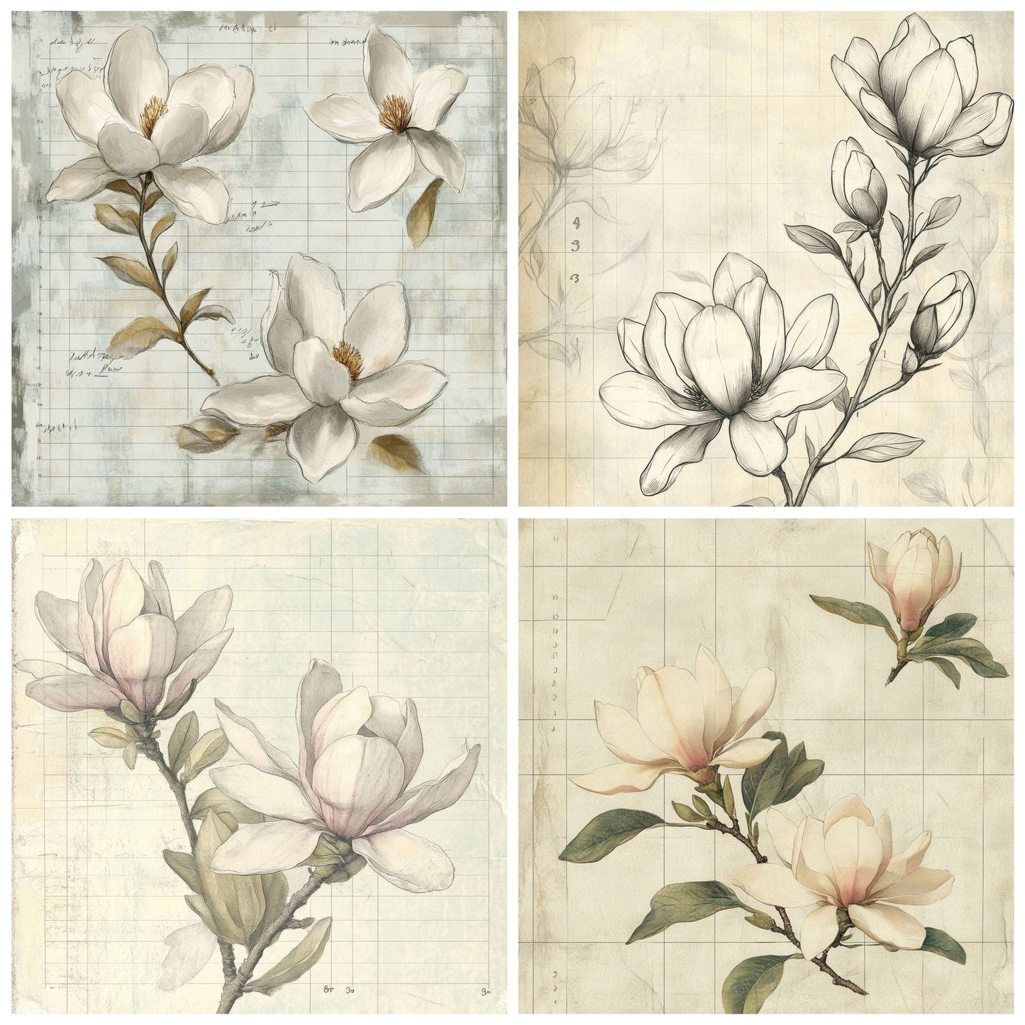 Sketch Magnolia Notepad Digital Paper Pack (DDD003611)