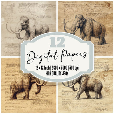 Sketch Mammoth Ice Field Sheet digital paper pack cover showing four of the 12 papers