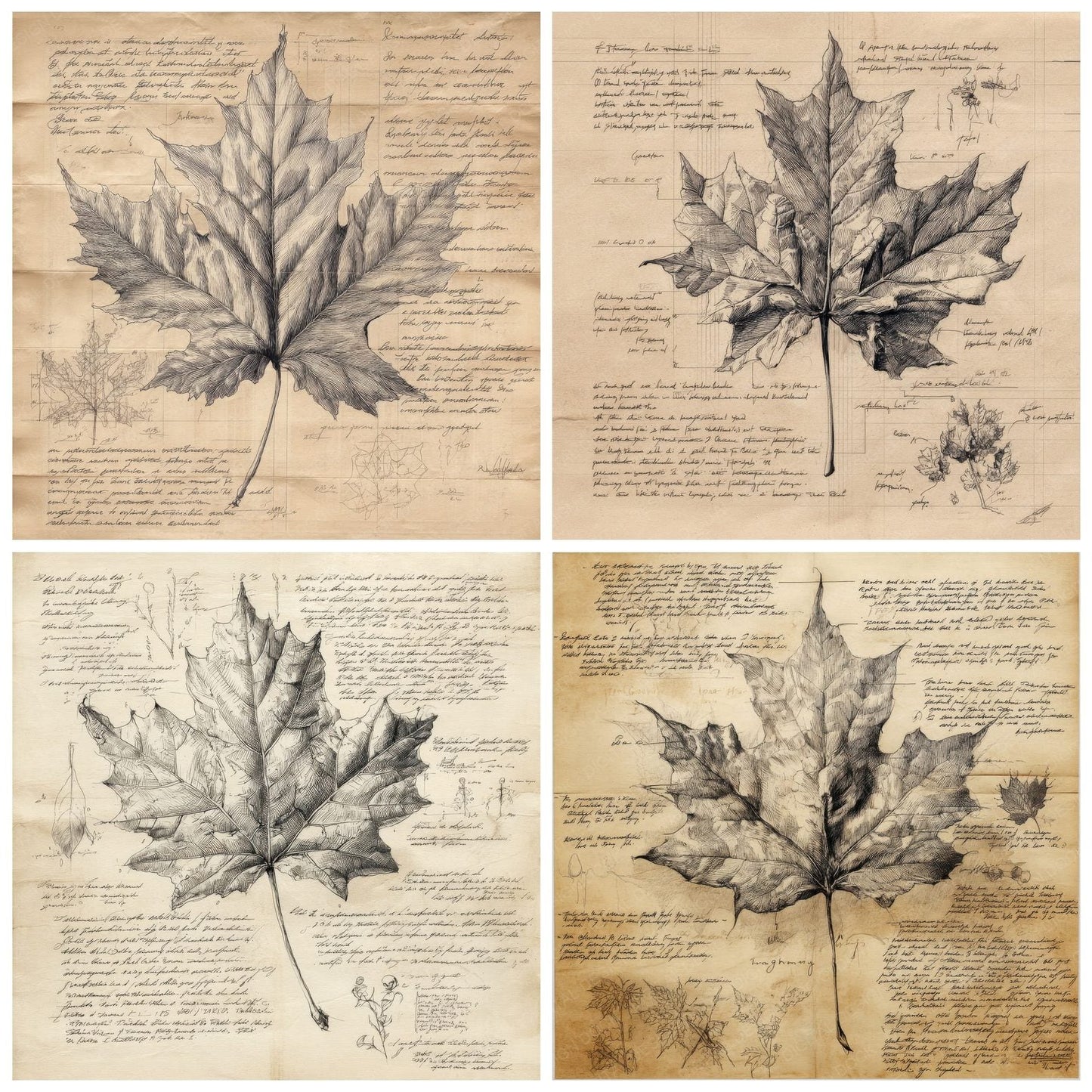 Sketch Maple Leaf Detailed Digital Paper Pack (DDD003615)