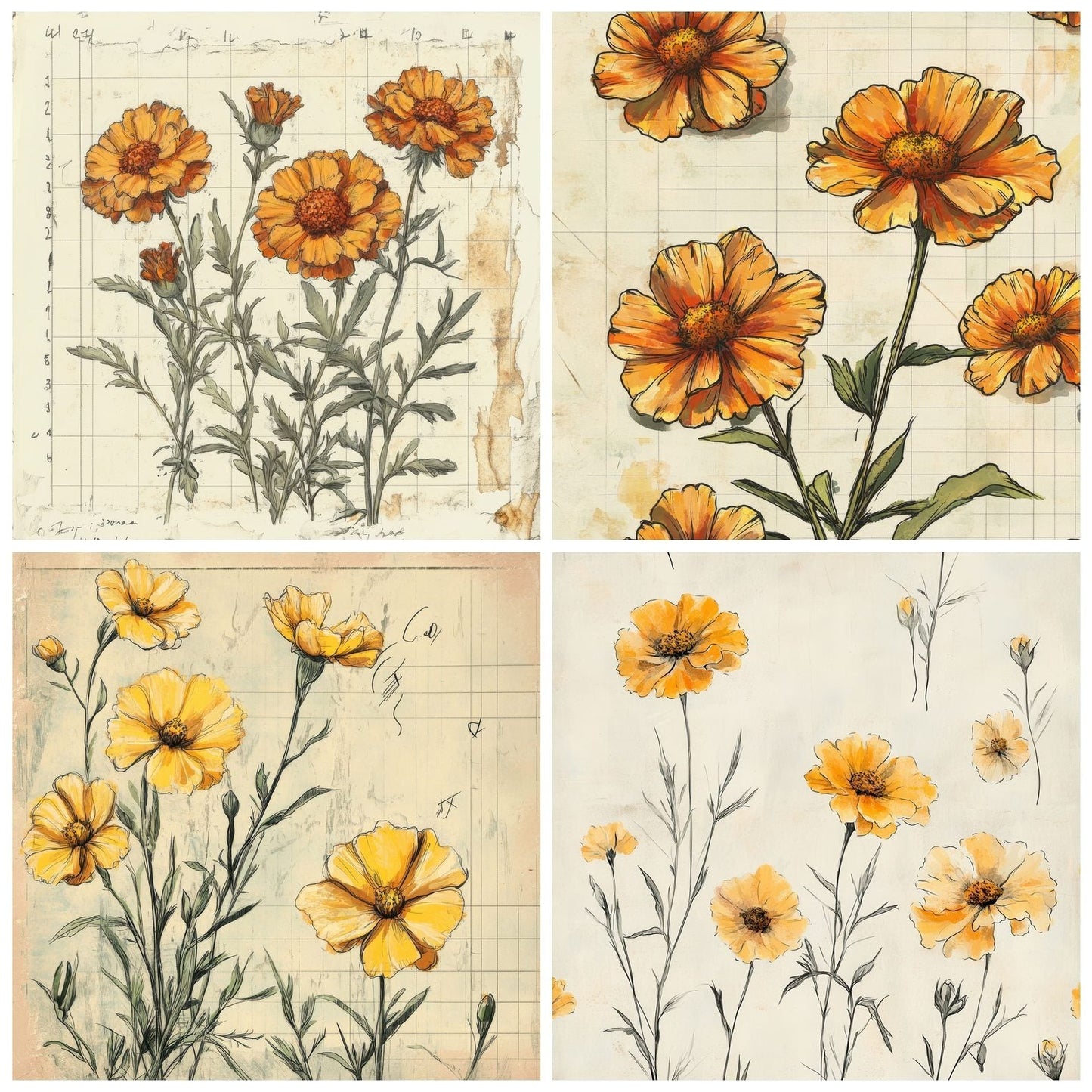 Sketch Marigold Notepad Digital Paper Pack (DDD003616)