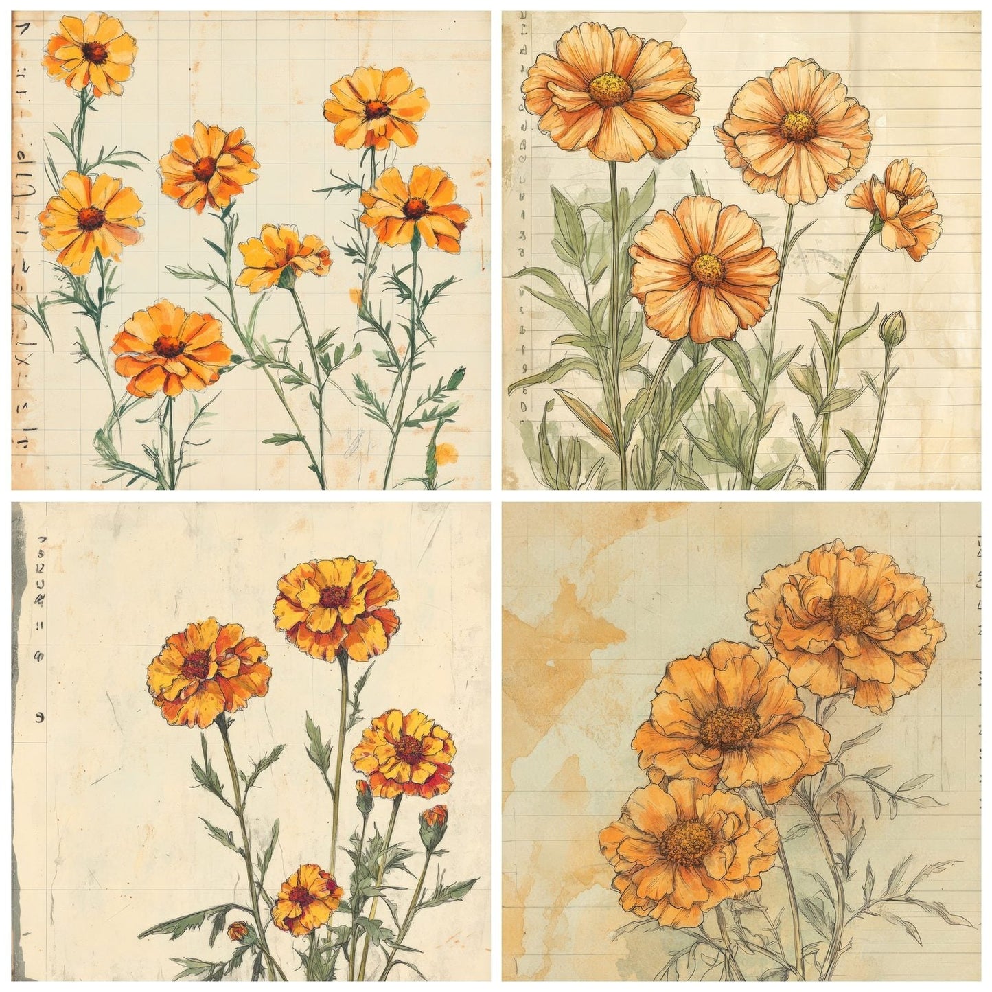 Sketch Marigold Notepad Digital Paper Pack (DDD003616)
