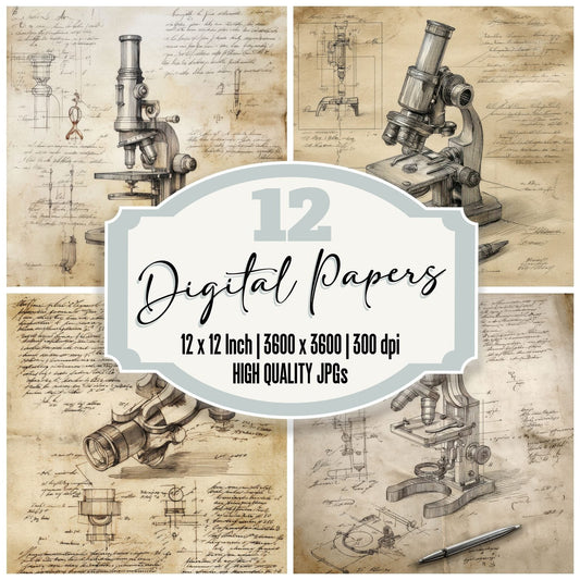 Sketch Microscope Vintage Lens Digital Paper Pack (DDD003617)