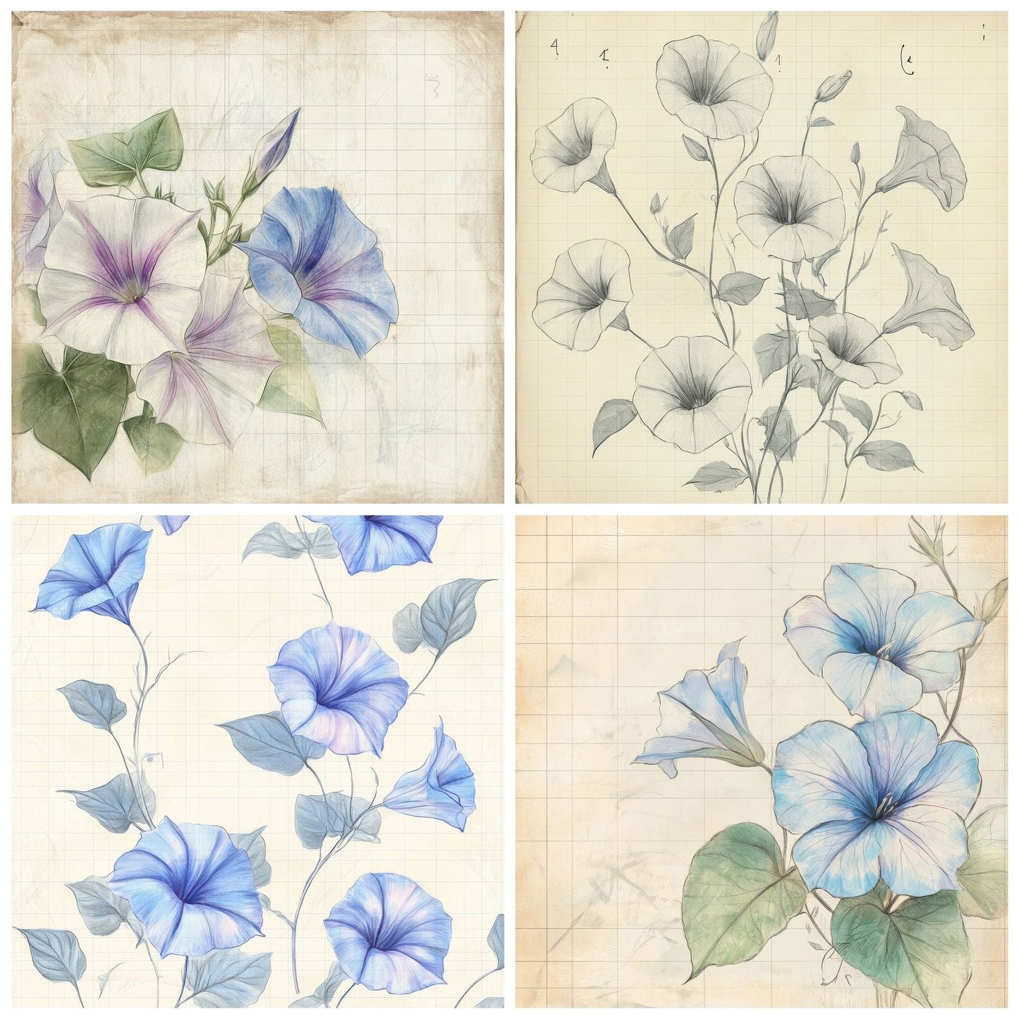 Sketch Morning Glory Notepad Digital Paper Pack (DDD003622)