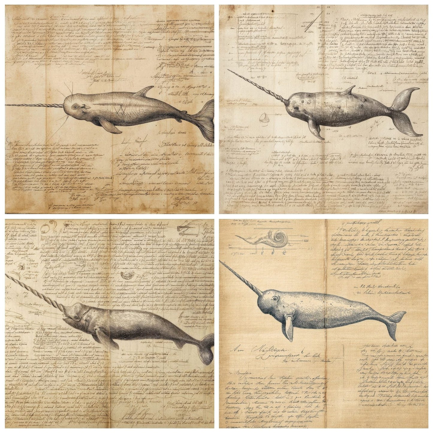Sketch Narwhal Tusk Study Digital Paper Pack (DDD003623)